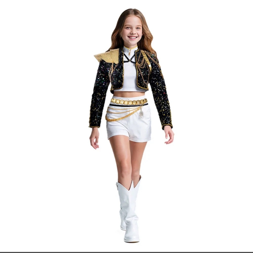 Rumi Costume Kpop Demon Hunters Girls 6T (120) Gold and Black Costume NWT